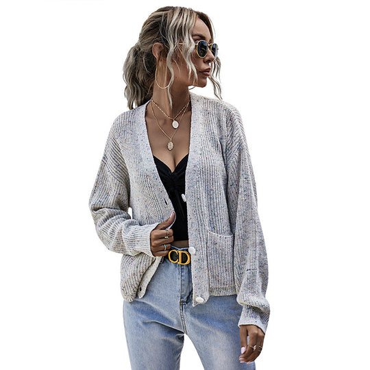 Damen Lässige Strickjacke mit Taschen und Knopfdetails Shop Nory