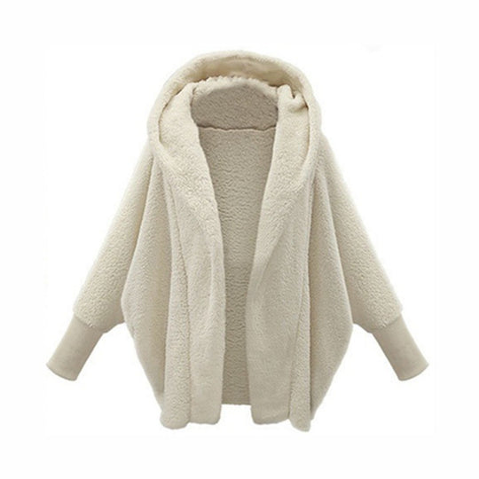 Damen Kuscheliger Oversize-Kapuzencardigan aus Teddyfleece mit Fledermausärmeln Shop Nory