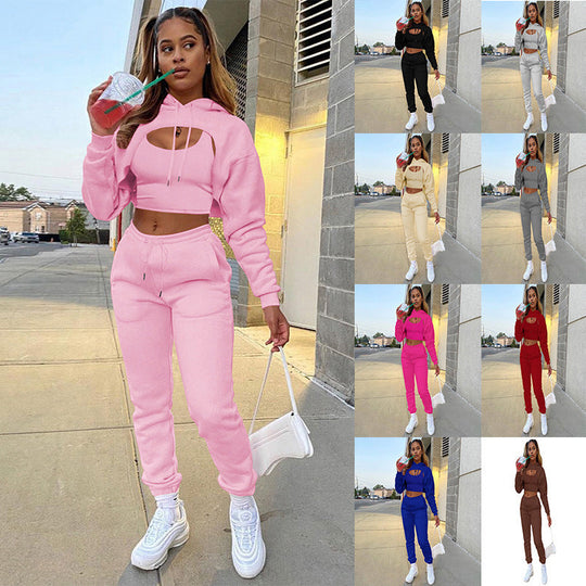 Damen Sportlicher Zweiteiler mit cropped Hoodie und bequemen Jogginghosen
