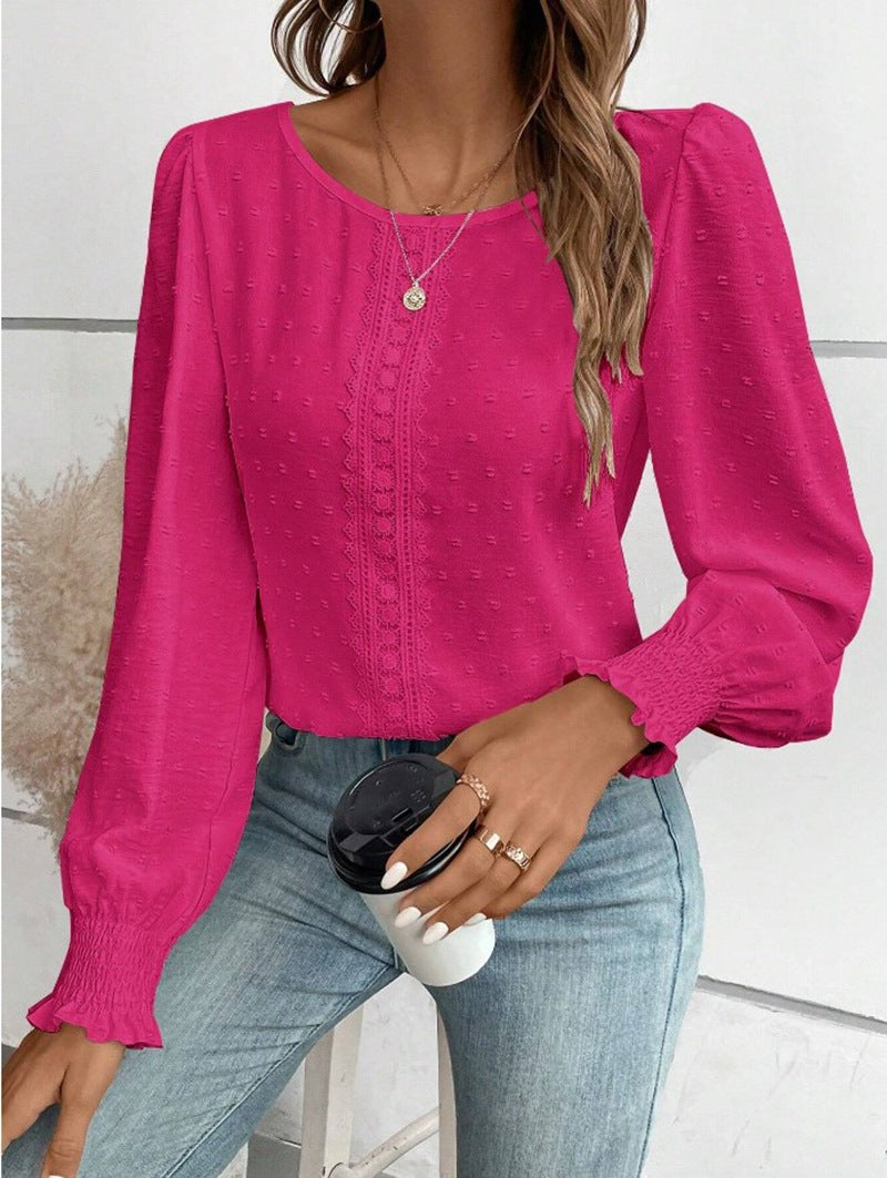 Damen luftige Bluse mit feinem Stickmuster