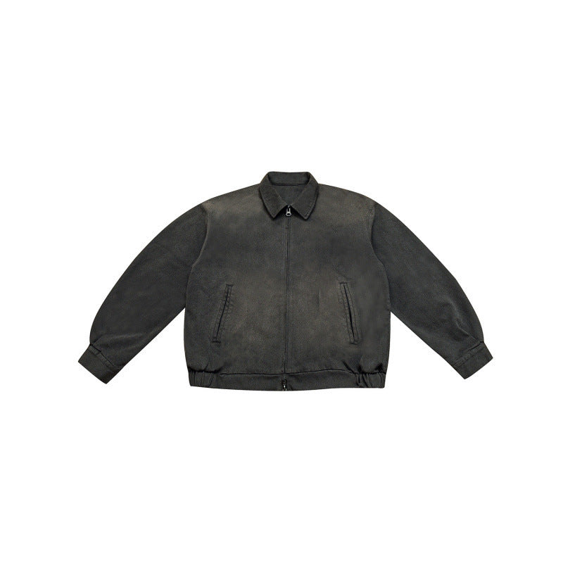 Herren Boxy-Bomberjacke aus Velourslederoptik mit Hemdkragen, Reißverschluss und elastischem Saum Shop Nory