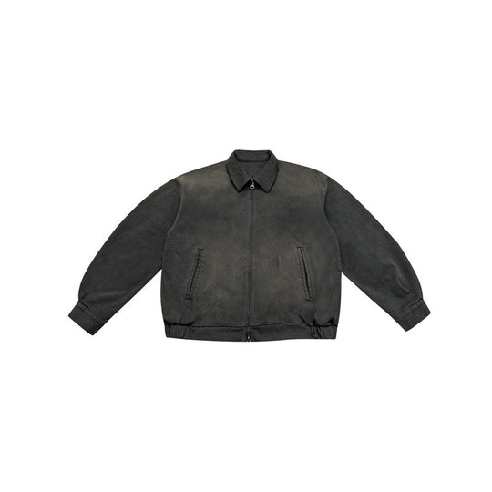 Herren Boxy-Bomberjacke aus Velourslederoptik mit Hemdkragen, Reißverschluss und elastischem Saum Shop Nory