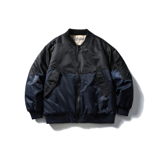Unisex Kurz geschnittene zweifarbige Nylon‑Bomberjacke mit Utility‑Klappentaschen und Ärmel‑Zipper Shop Nory