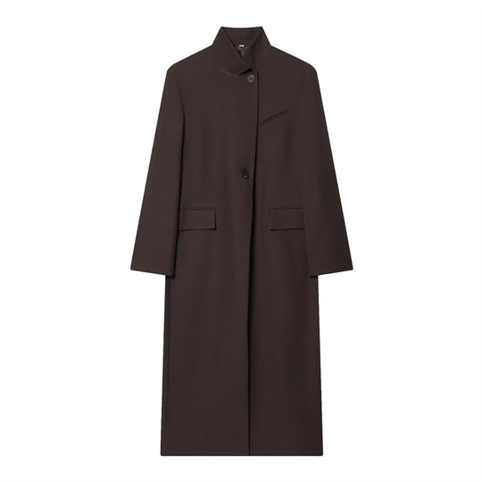 Damen Langer Mantel mit Mandarin-Kragen, minimalistischer Silhouette und verdeckter Knopfleiste Shop Nory