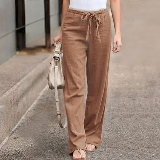 Damen Weite Lounge-Hose mit hohem Gummibund und dekorativem Bindeband Shop Nory