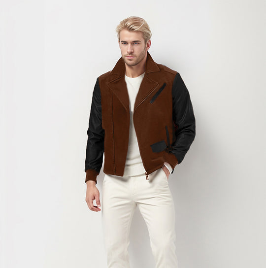 Herren Kurzjacke im Aviator‑Style mit Kontrastärmeln und asymmetrischem Reißverschluss Shop Nory