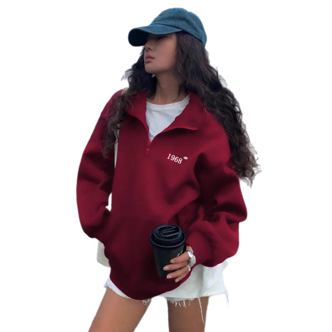 Damen Oversized Sweatshirt mit halbem Reißverschluss, hohem Stehkragen und Kängurutasche Shop Nory
