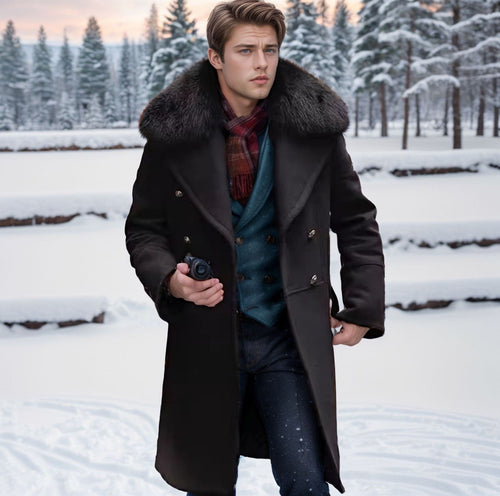 Herren elegante Wolljacke mit kunstfellkragen