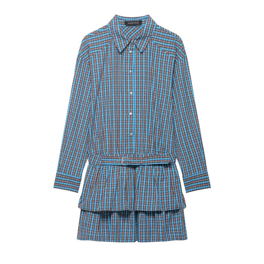 Damen Tailliertes Hemdkleid im Karomuster mit Bindegürtel und Stufenrock Shop Nory
