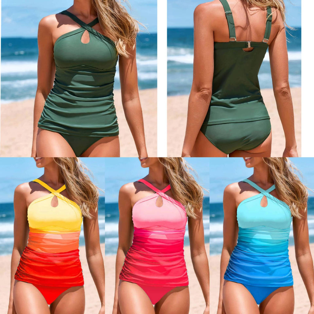 Damen Cross-Back Raffung Tankini Set