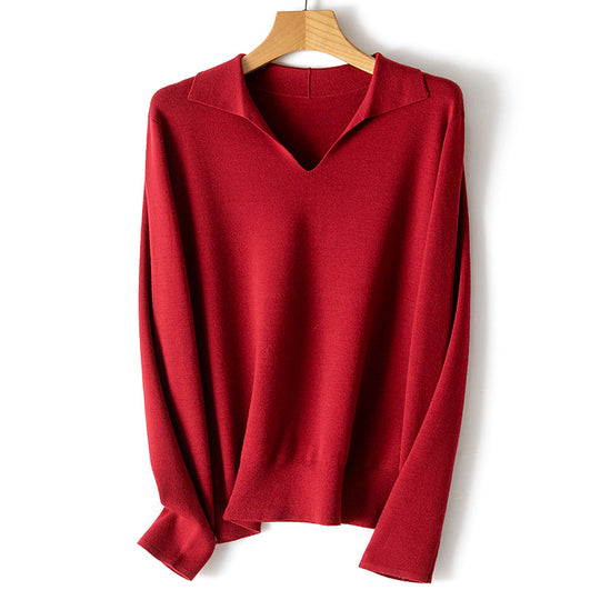 Damen Feinstrickpullover mit V-Ausschnitt und Hemdkragen Shop Nory