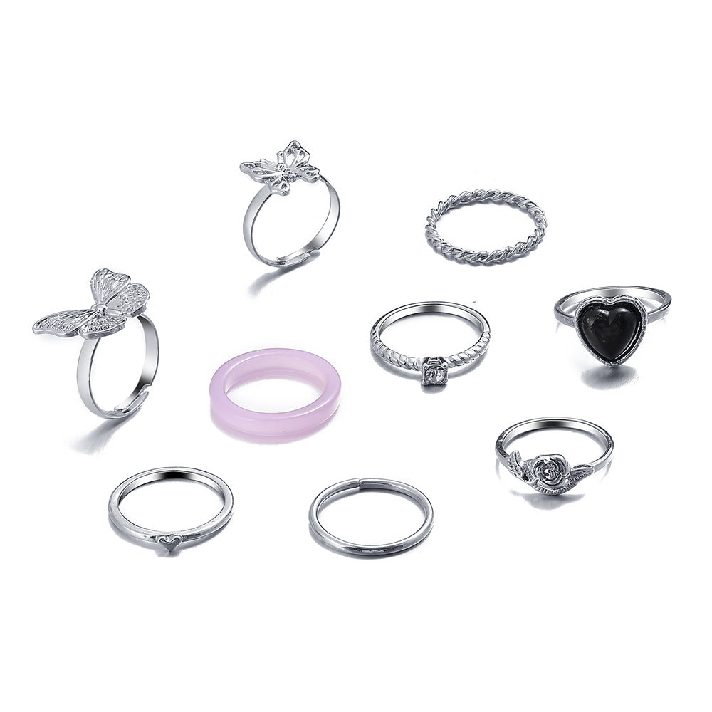 Damen kunstvoll gestaltetes Ring-Set mit Schmetterlings- und Herzmotiven Shop Nory