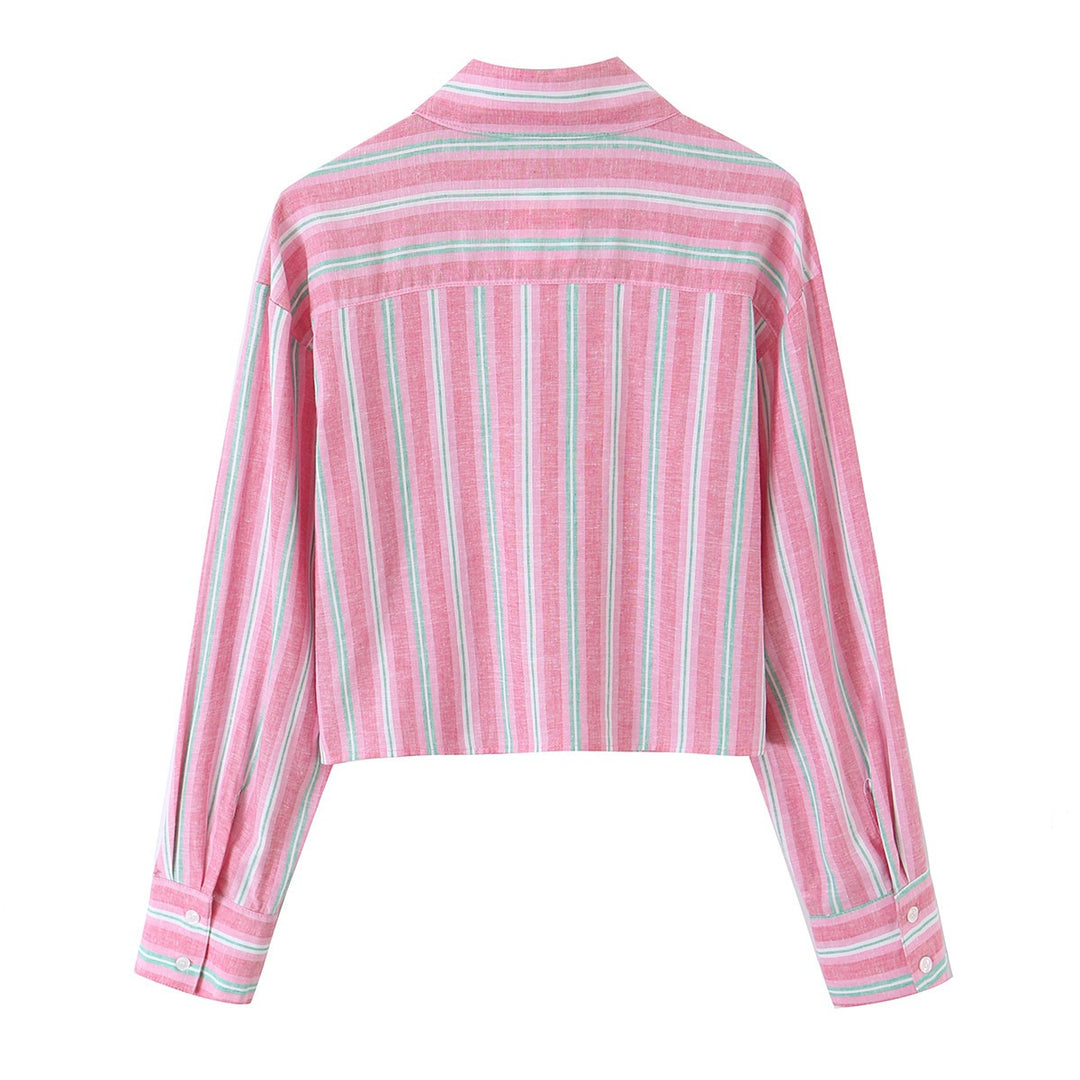 Damen Gekürzte gestreifte Hemdbluse mit Spitzenbesatz und Oversize-Ärmeln Shop Nory