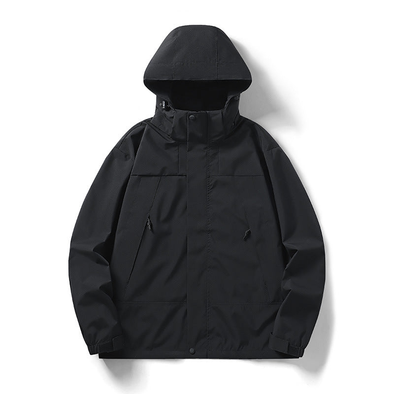 Herren zweifarbige leichte Softshell-Outdoorjacke mit Kapuze, wind- und wasserabweisender Membran Shop Nory