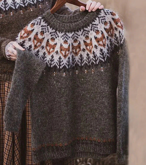 Damen nan Norwegerpullover aus Wollmix mit Rundhalsausschnitt und traditionellem Fair-Isle-Yoke Shop Nory