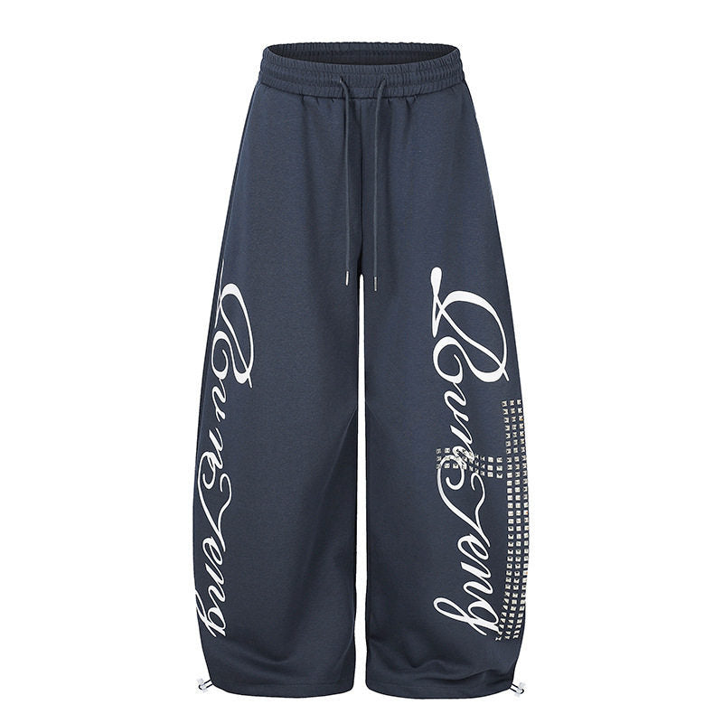 Damen Palazzo-Sweatpants im Culotte-Stil mit hohem Bund, Tunnelzug, Schriftprint und Strassbesatz Shop Nory