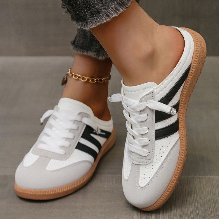 Damen Offene Sneaker‑Mules im Retro‑Tennisstil mit Gummisohle Shop Nory