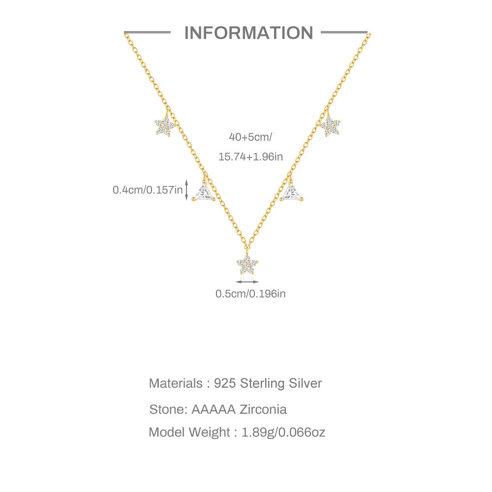 925 Sterling Silber Zirkon Kabelkette Plattierung Dreiecksblume Multi Charms Halskette | Shop Nory