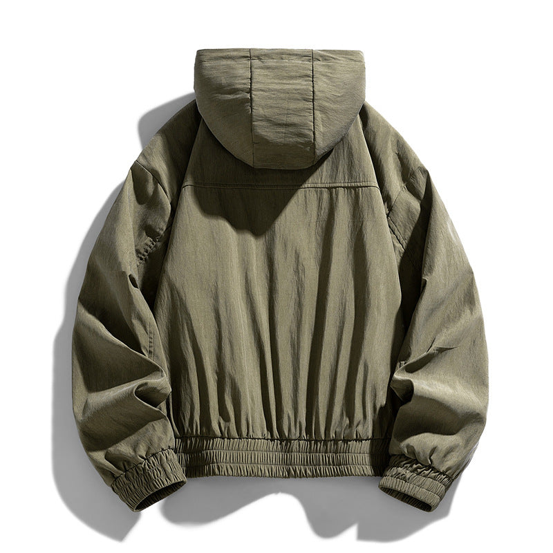 Herren Oversize Canvas-Utility-Kapuzenjacke mit versteckter Druckknopfleiste und Reißverschlusstaschen Shop Nory