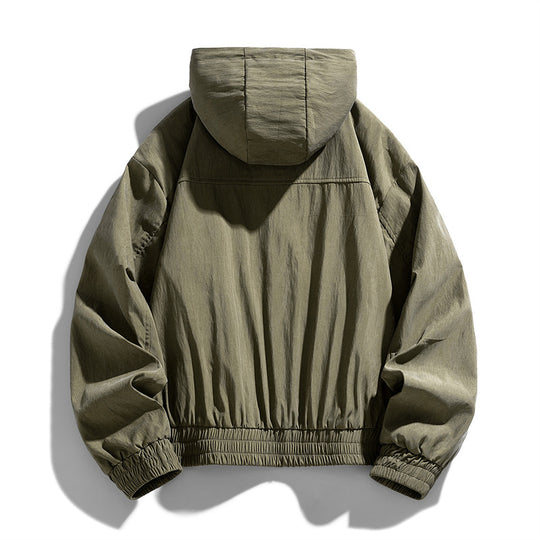 Herren Oversize Canvas-Utility-Kapuzenjacke mit versteckter Druckknopfleiste und Reißverschlusstaschen Shop Nory