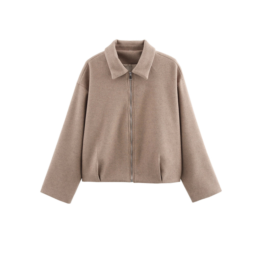 Damen Kurz geschnittene Wollmix Jacke mit Reißverschluss und kurzem Stehkragen Shop Nory