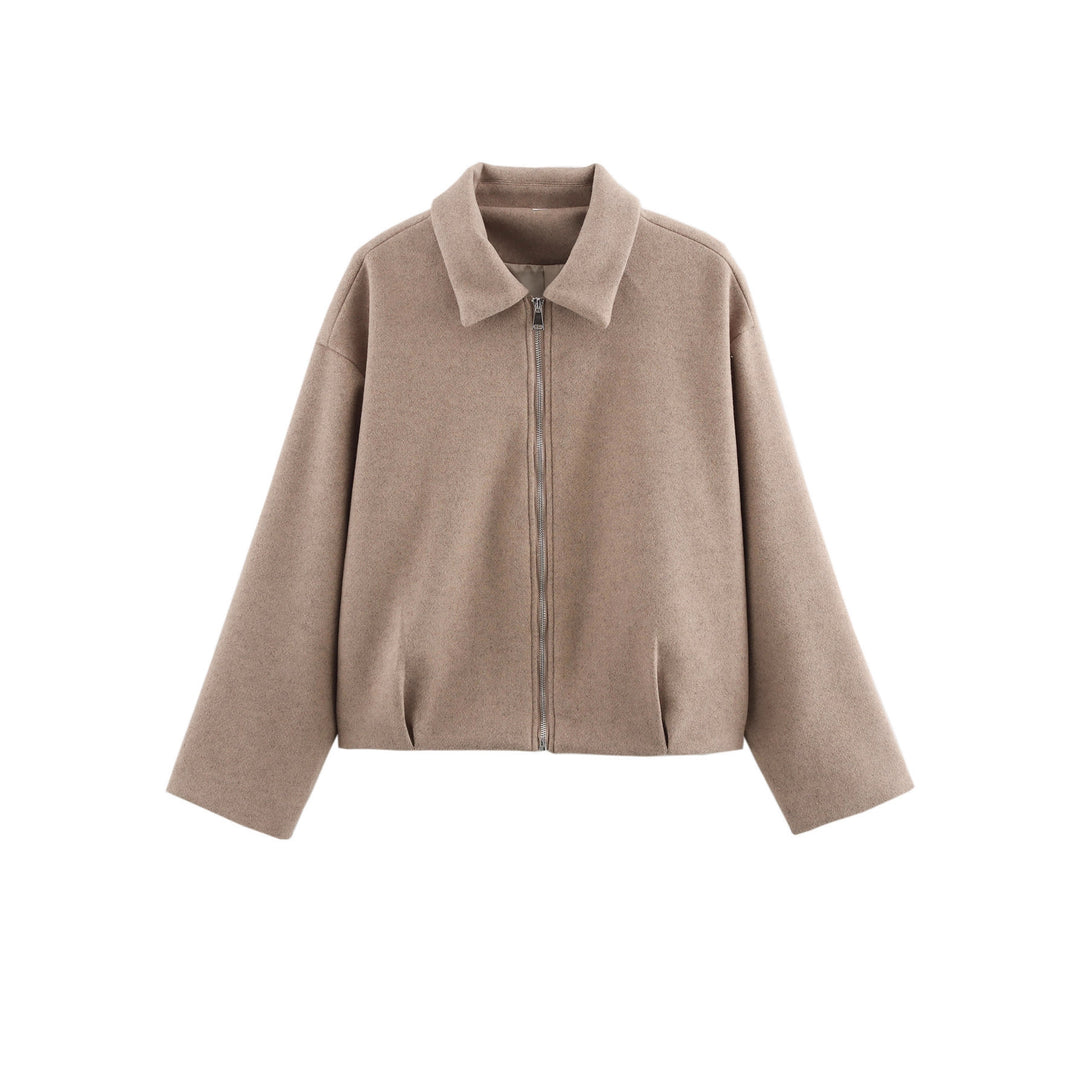Damen Kurz geschnittene Wollmix Jacke mit Reißverschluss und kurzem Stehkragen Shop Nory