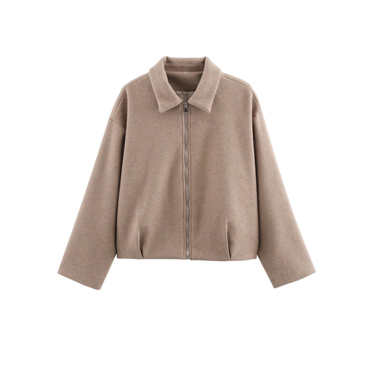 Damen Kurz geschnittene Wollmix Jacke mit Reißverschluss und kurzem Stehkragen Shop Nory