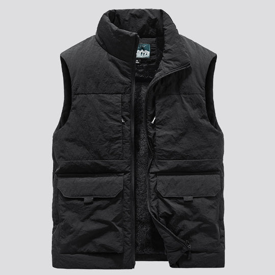 Herren Gefütterte ärmellose Utility‑Steppweste mit Teddyfutter und großen Klappentaschen Shop Nory