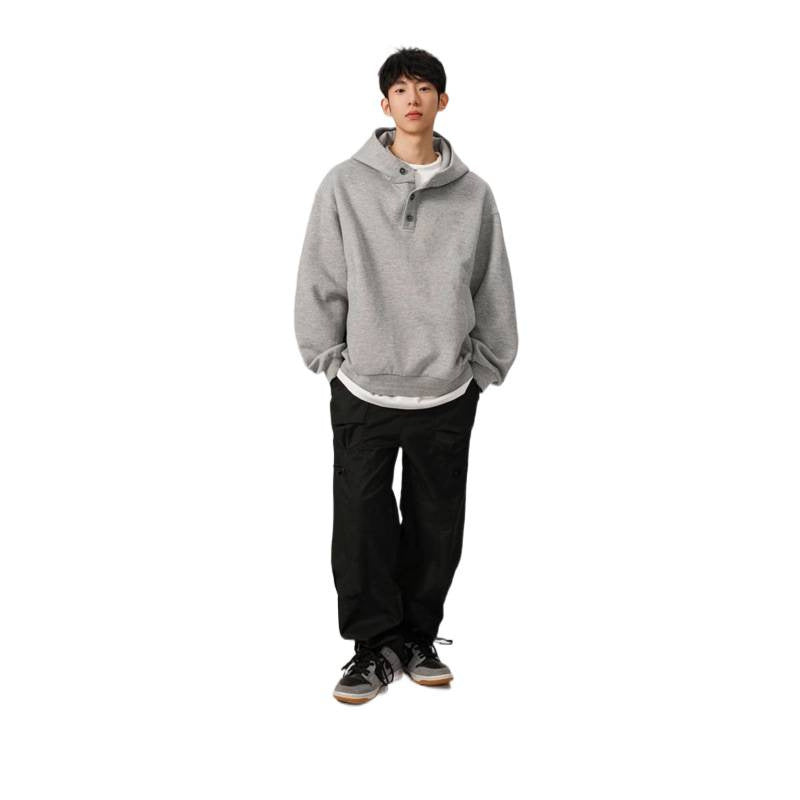Herren Oversized Kapuzenpullover mit 3‑Knopf‑Leiste und seitlichen Eingrifftaschen Shop Nory