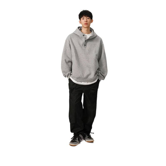 Herren Oversized Kapuzenpullover mit 3‑Knopf‑Leiste und seitlichen Eingrifftaschen Shop Nory