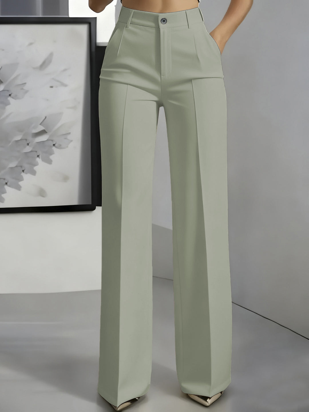Damen Hochtaillierte Palazzo-Hose mit Bügelfalte und Eingrifftaschen Shop Nory