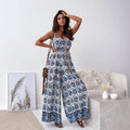 Damen Jumpsuit mit floralem Design und weit geschnittene Beinen