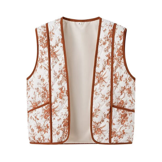 Damen Gesteppte Weste im Landhausstil mit floraler Toile‑Optik und Eingrifftaschen Shop Nory