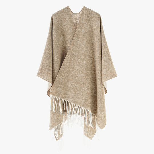 Damen Oversized Strickponcho mit Fransensaum Shop Nory