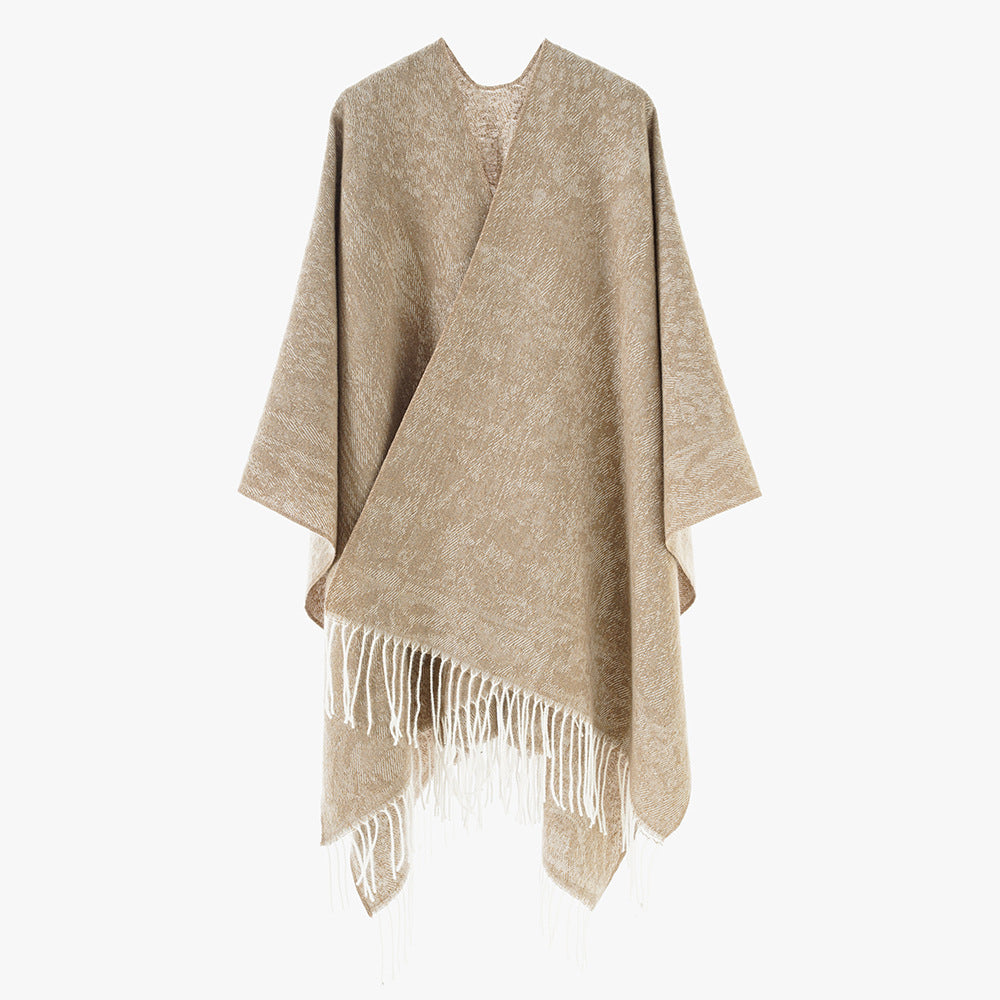 Damen Poncho aus Wollmisch-Strick mit Fransen und weitem Oversize-Schnitt Shop Nory
