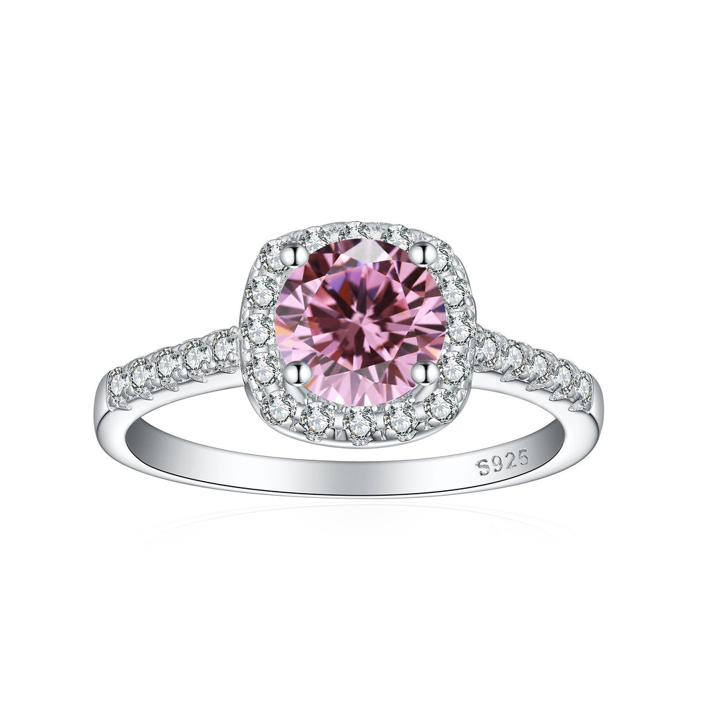 Damen Ring mit funkelndem pinkem Hauptstein und eleganten Zirkonia-Details Shop Nory