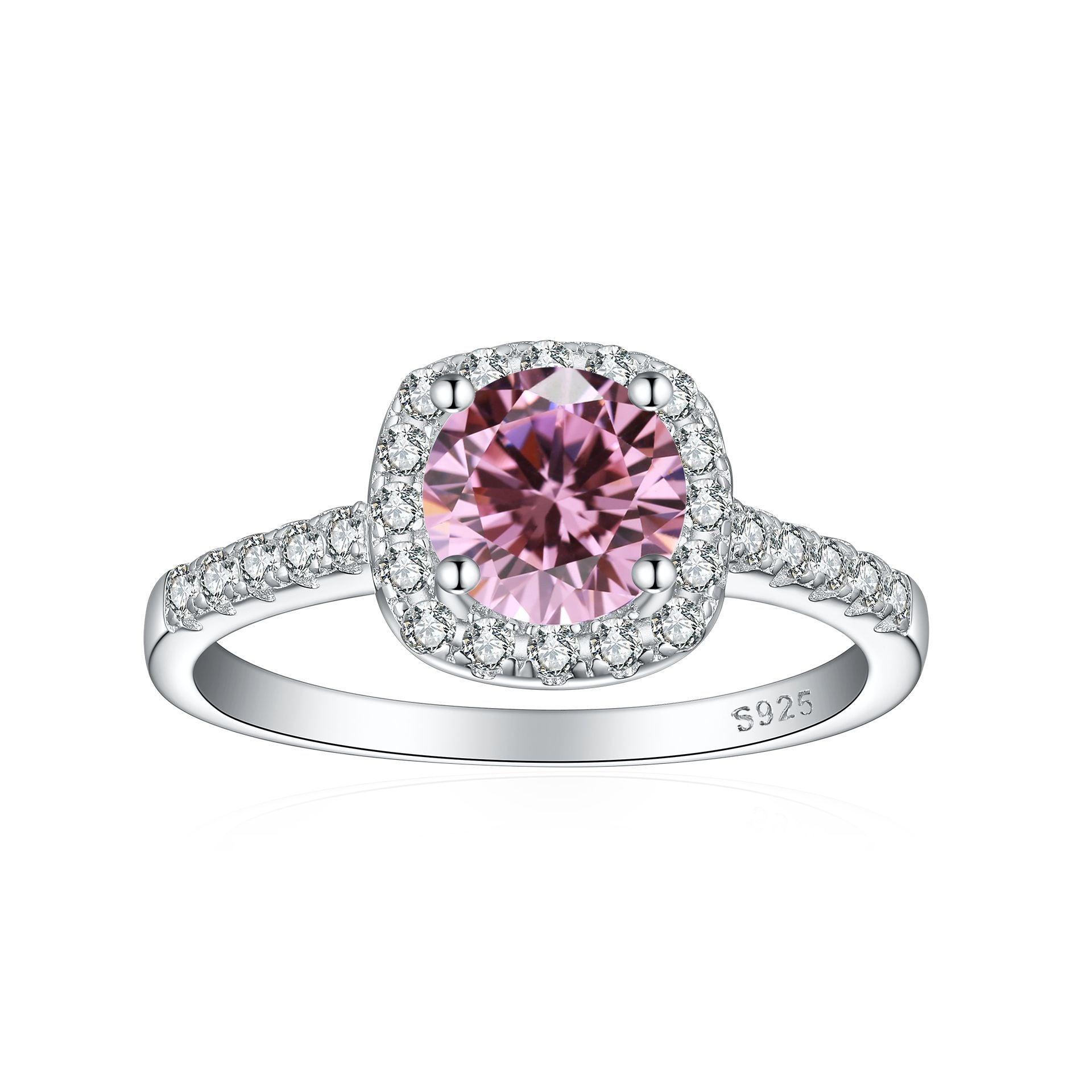 Damen Ring mit funkelndem pinkem Hauptstein und eleganten Zirkonia-Details Shop Nory