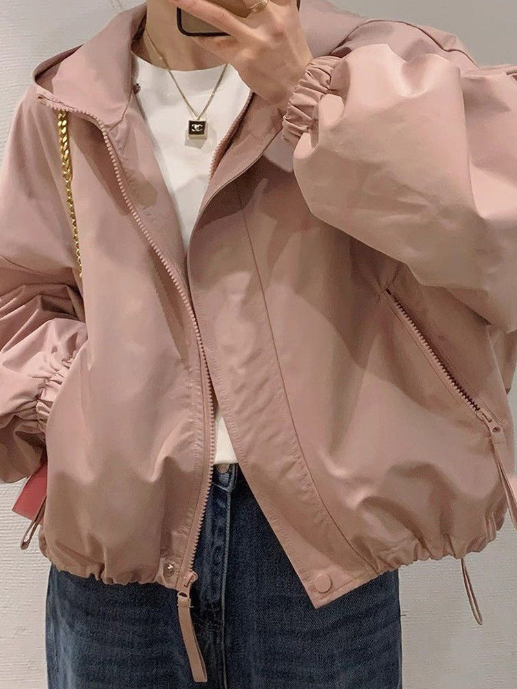 Damen Oversize-Kapuzenjacke im Bomberstil mit Kordelzug, elastischen Bündchen & seitlichen Reißverschlusstaschen Shop Nory