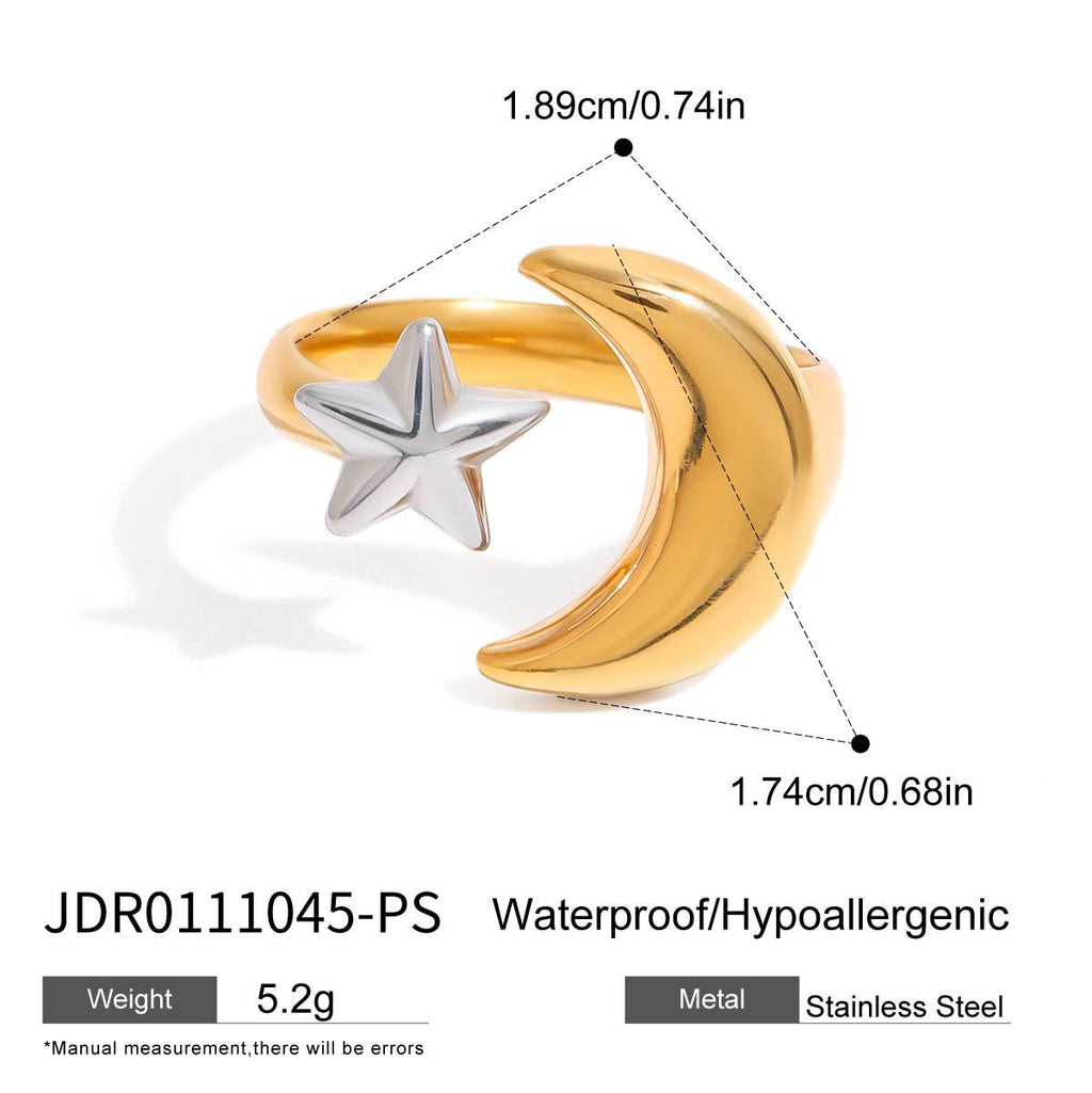 Damen Offener Ring mit Mond- und Sternmotiv Shop Nory