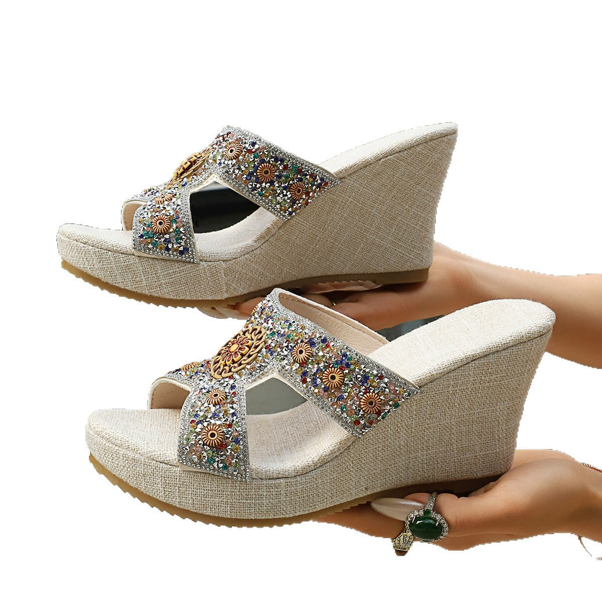 Damen Glamouröse Plattform-Sandalen mit Strassverzierungen