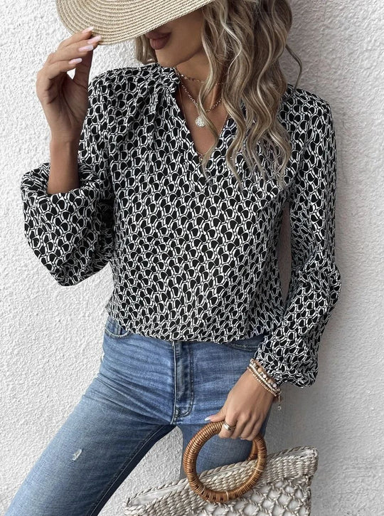 Damen Gemusterte Viskose-Bluse mit Stehkragen und Ballonärmeln Shop Nory