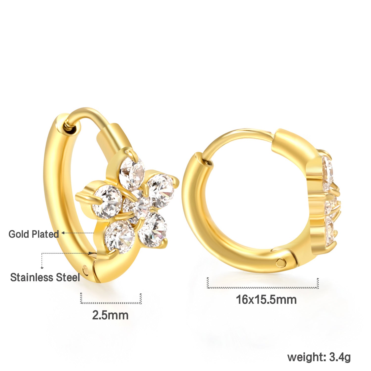 Damen Creolen mit funkelnden Zirkonia und goldplattierter Oberfläche Shop Nory