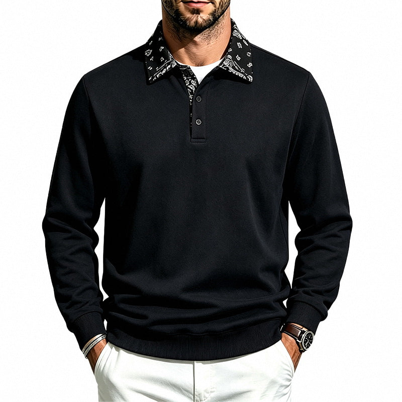 Herren Langarm-Polo aus Baumwollmischung mit kontrastierendem Hemdkragen Shop Nory