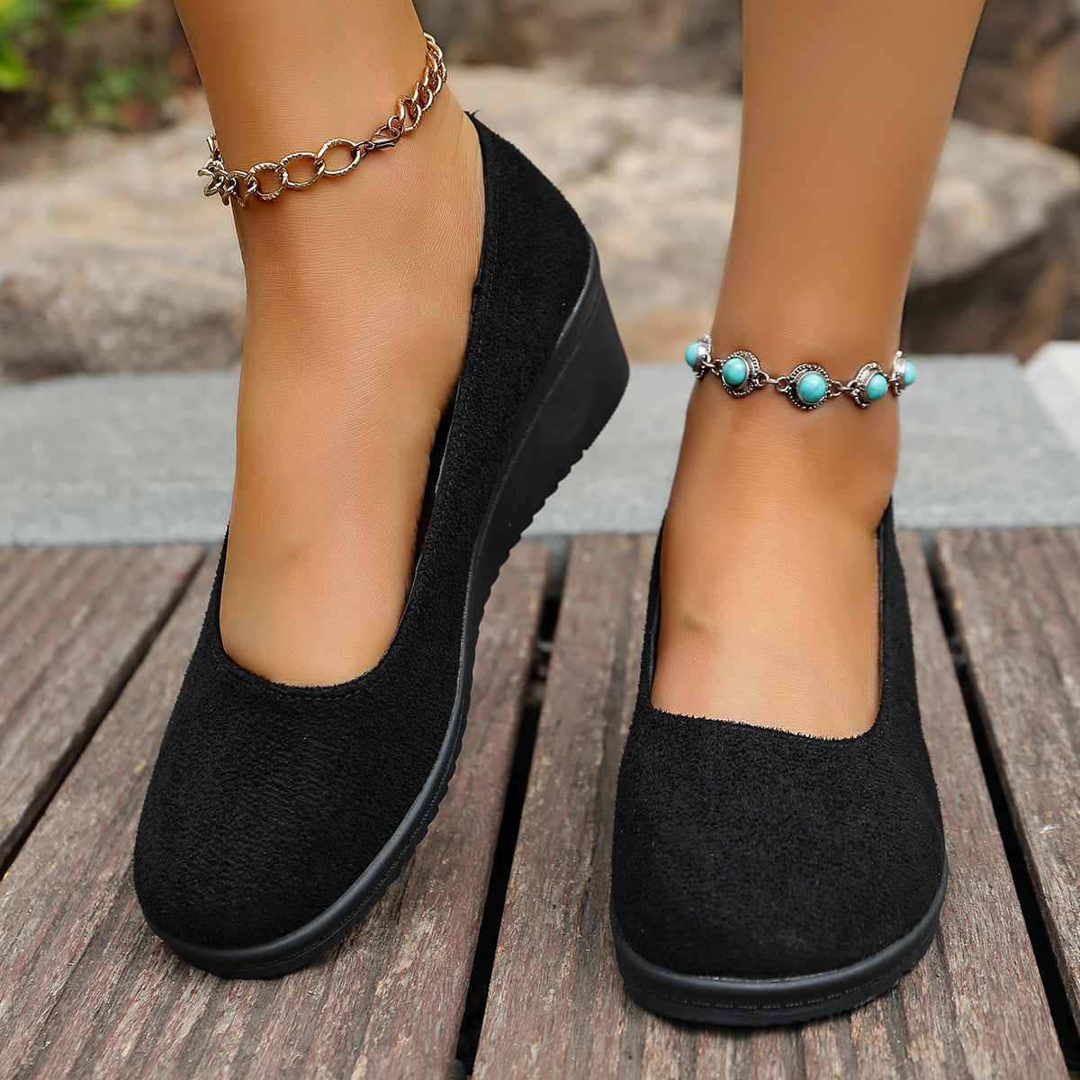 Damen Wedge-Pantoletten mit elegantem Obermaterial und rutschfester Sohle
