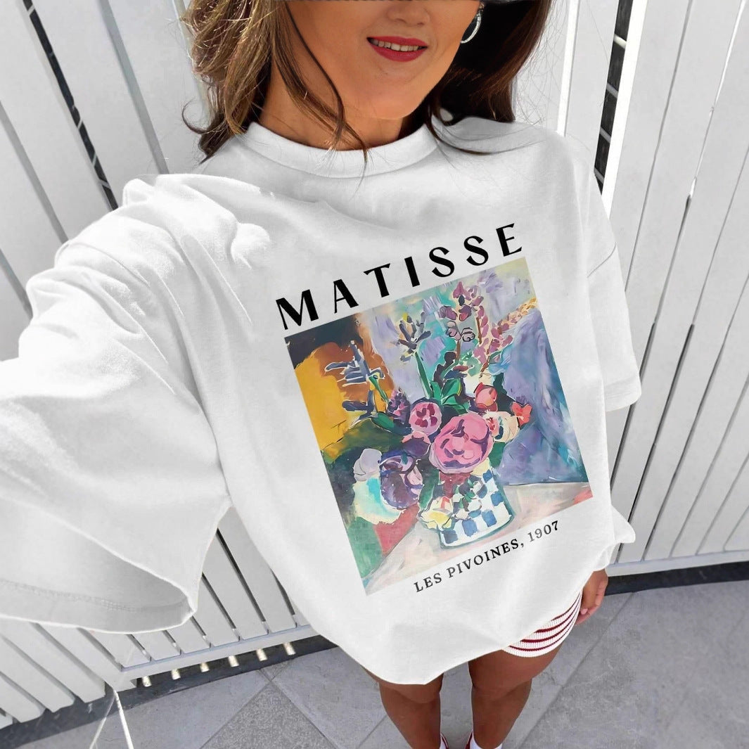 Damen T-Shirt mit künstlerischem Grafikdruck und lässigem Schnitt Shopnory