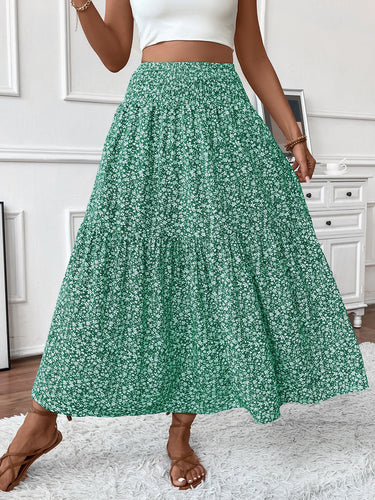 Damen Langer Rock mit floralem Print und elastischem Bund