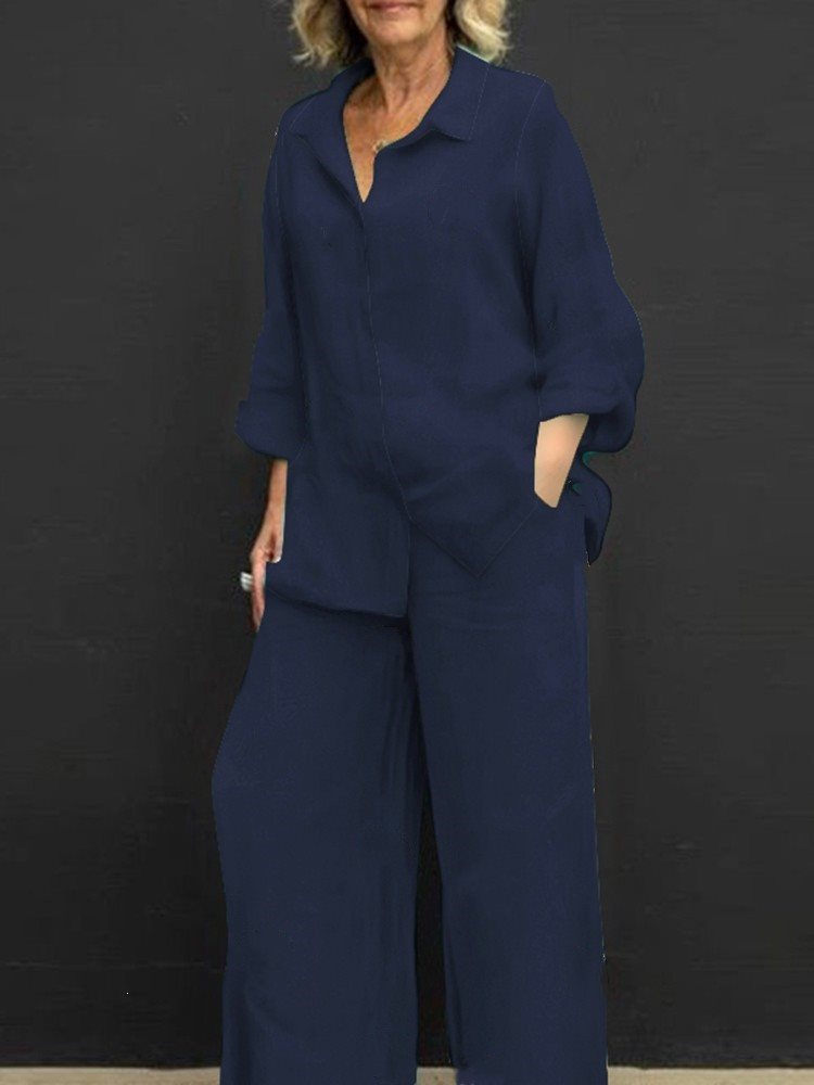 Damen Leichtes Leinen-Loungewear-Set mit Oversized-Hemd und weiter Palazzo-Hose Shop Nory