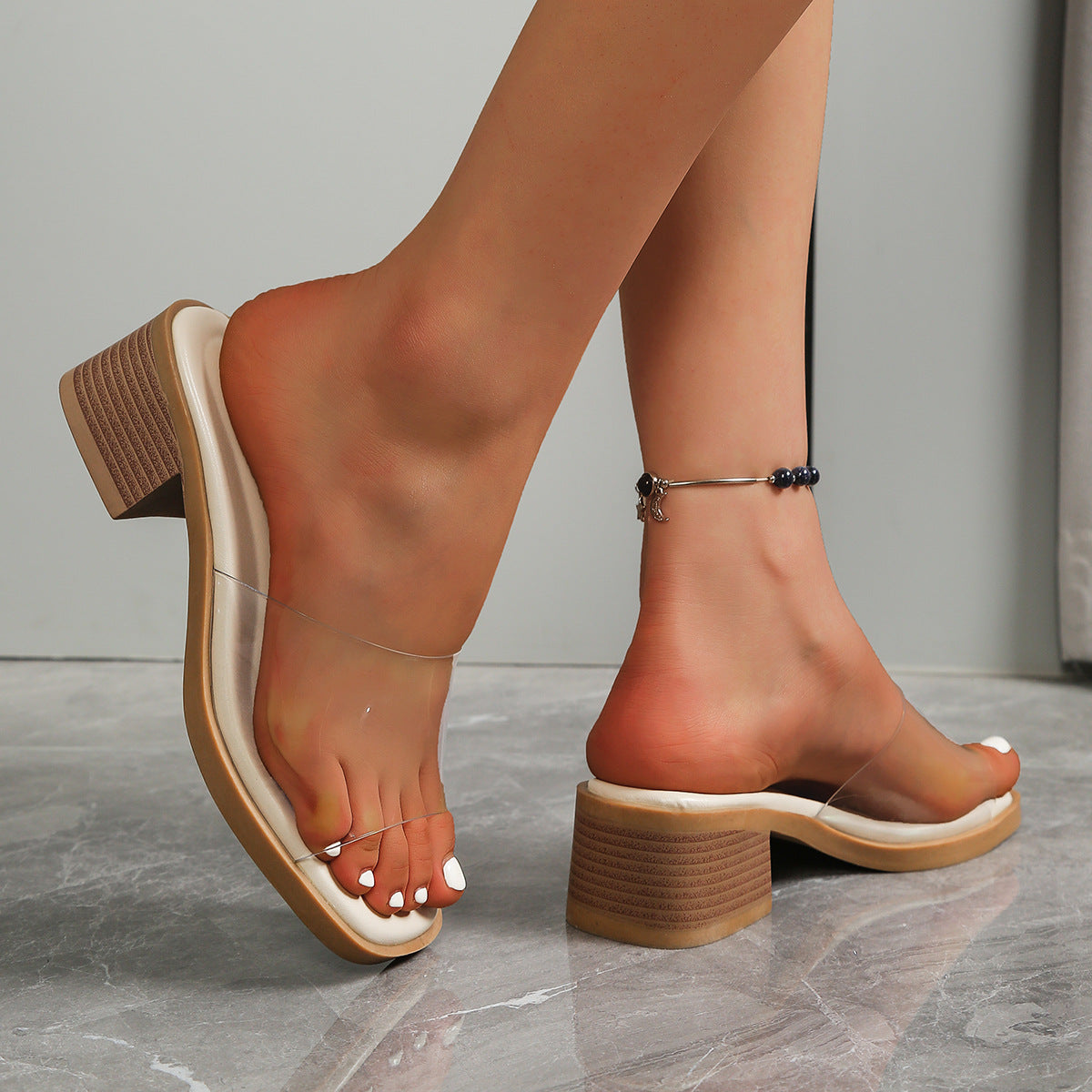 Damen transparente Absatzsandalen mit stilvollem Blockabsatz