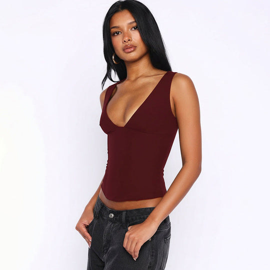 Damen ärmelloses Top mit tiefem V-Ausschnitt und figurbetontem Schnitt Shopnory