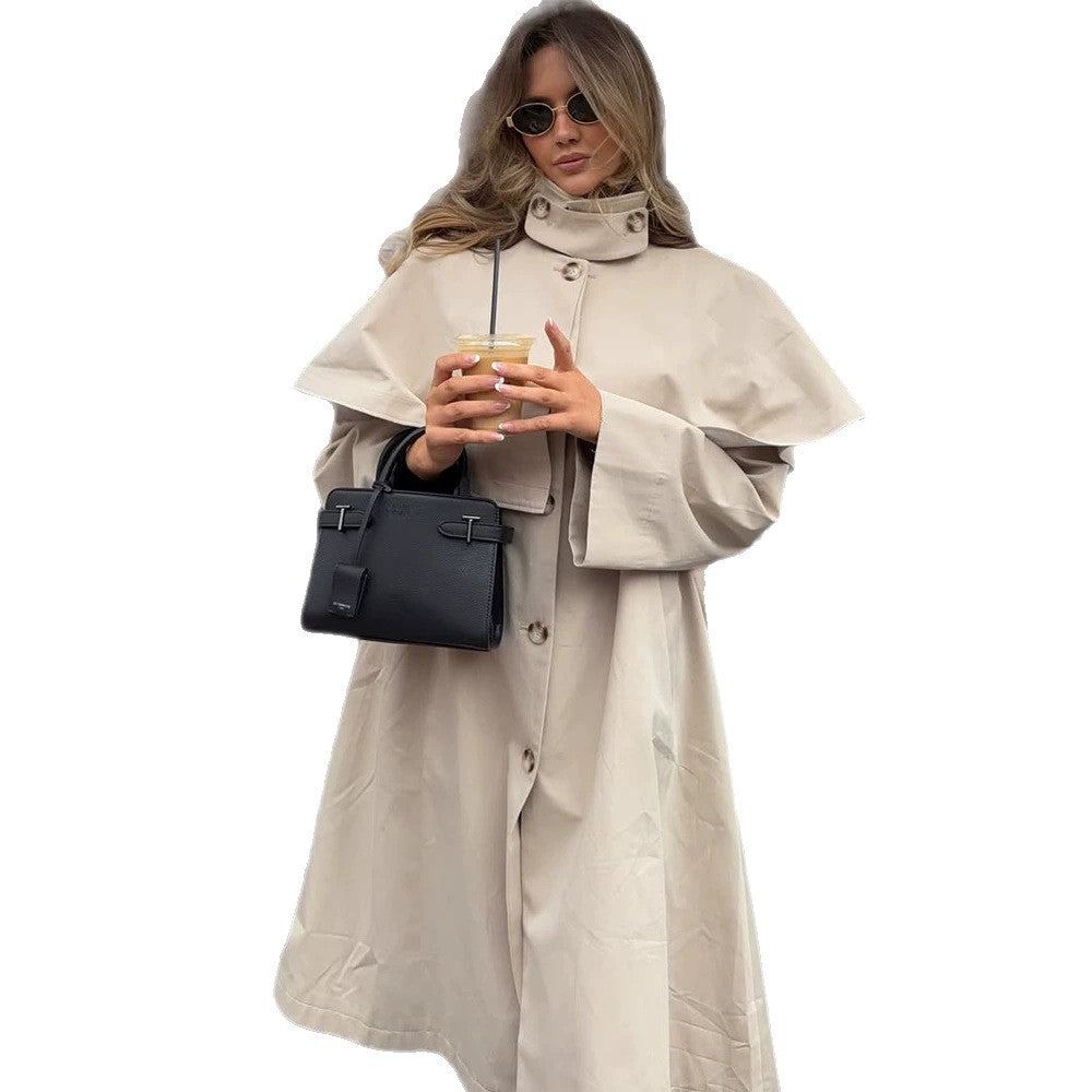 Damen Oversize-Trenchcoat mit Cape-Detail und hohem Stehkragen Shop Nory